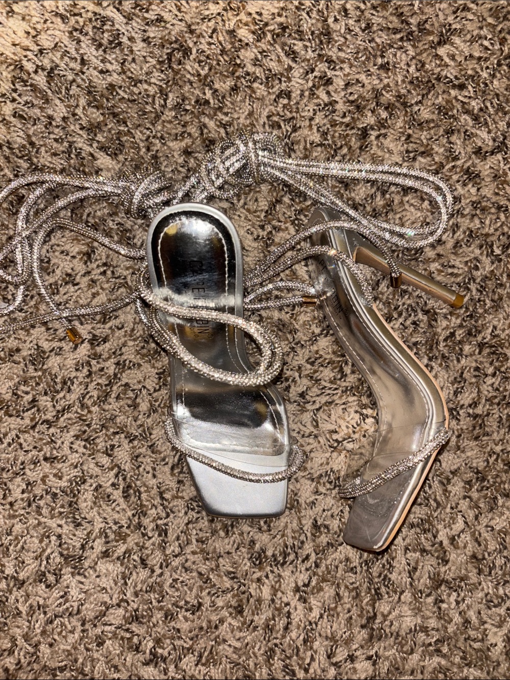 Cape Robbin Silver Rhinestone Lace-Up Stiletto Sandals